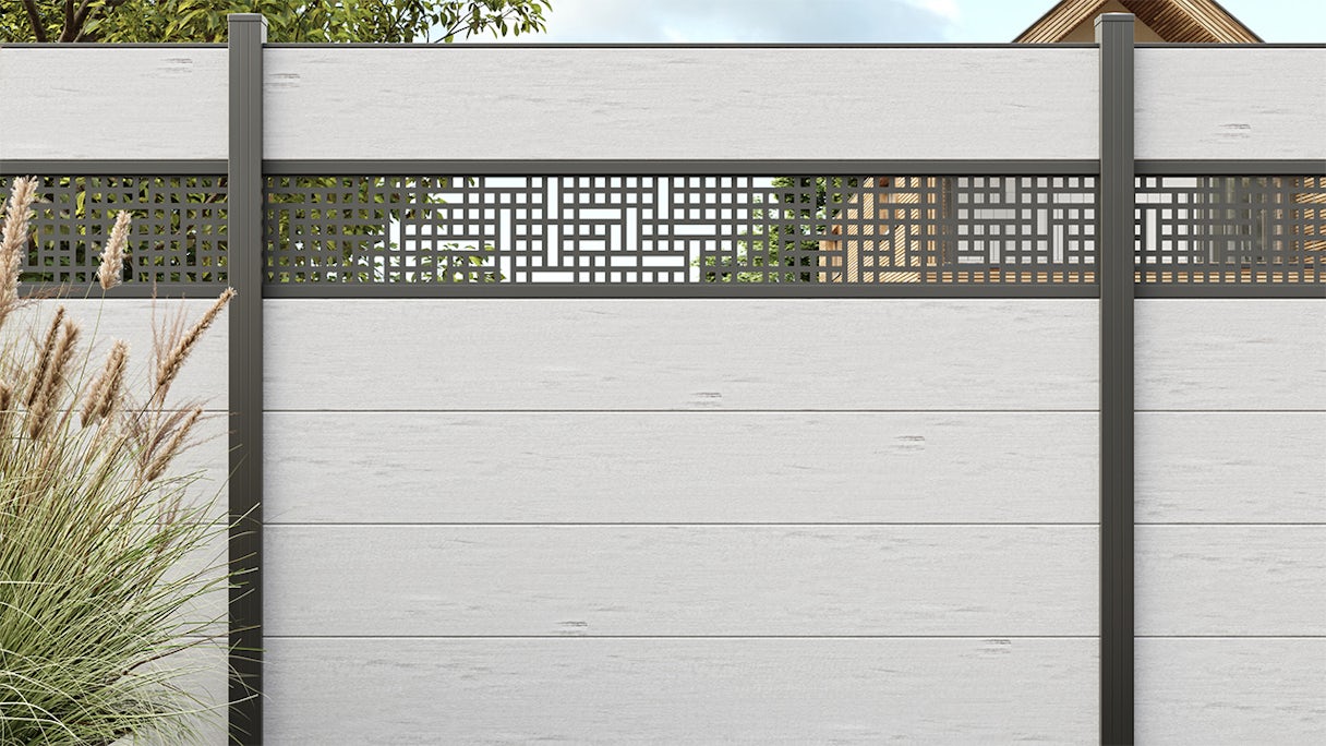 recinzione planeo Gardence WPC XL - Desert Sand incl. inserto design a scelta 180 x 180 cm