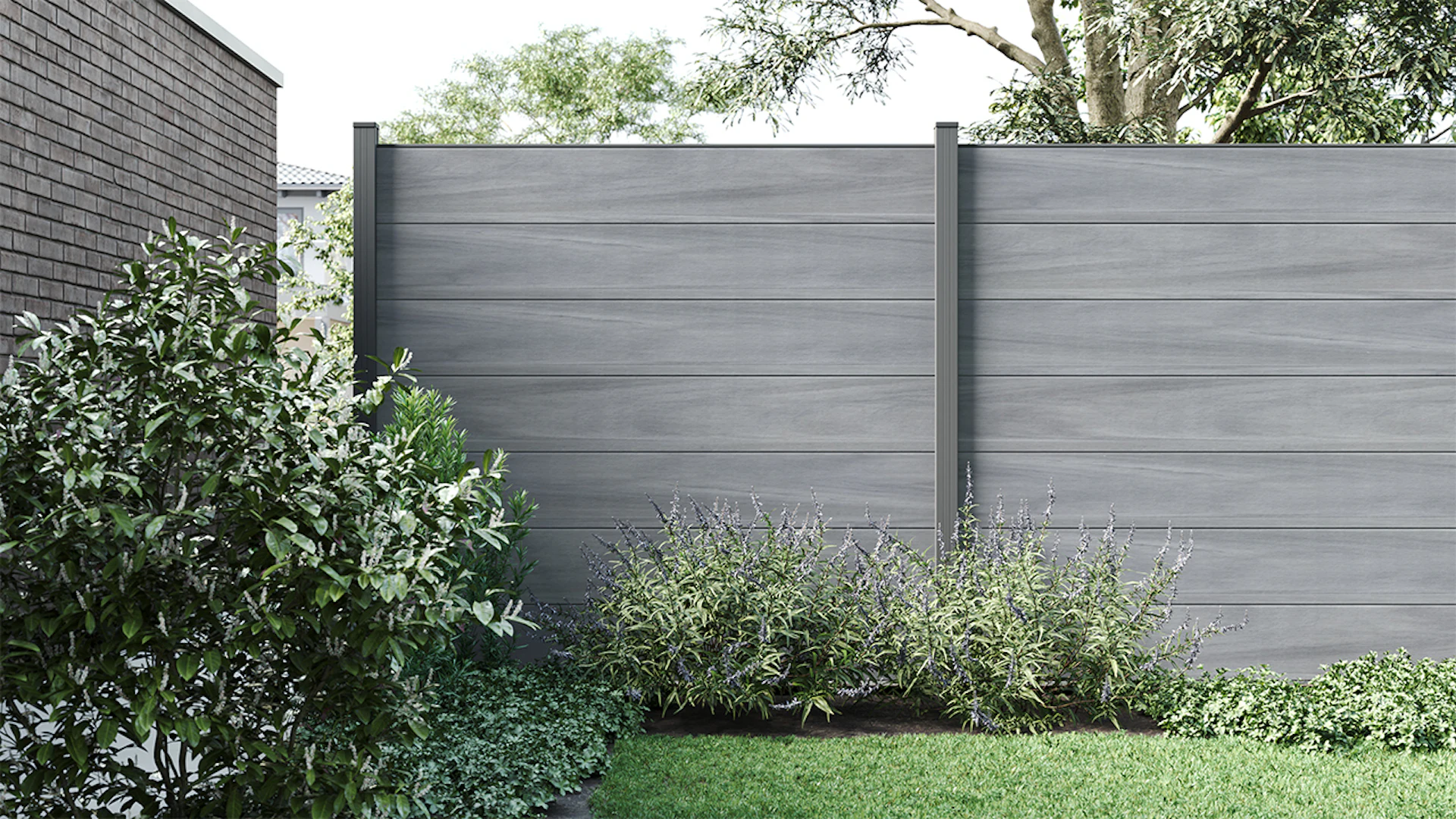 planeo Gardence recinzione in WPC XL - Shady Grey co-ex senza o con inserto di design selezione 180 x 180 cm