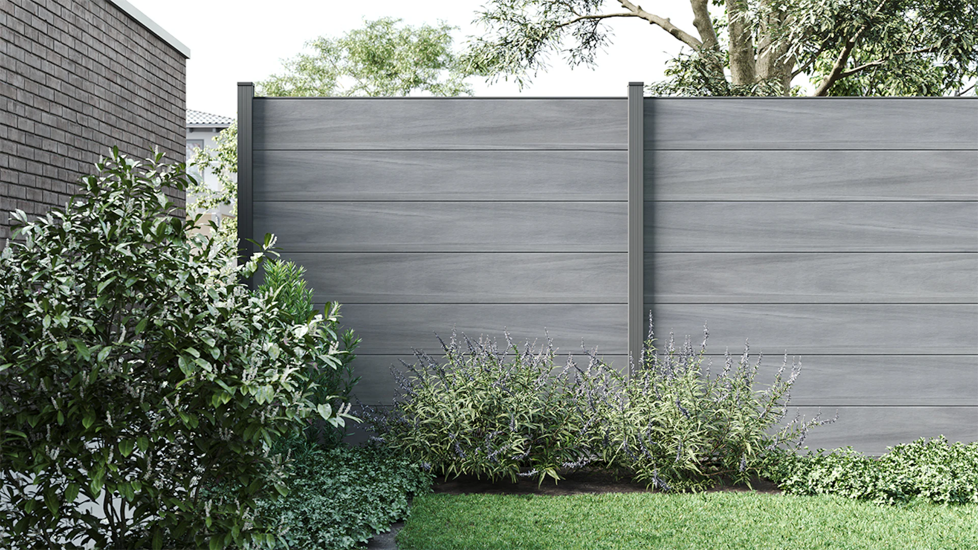 planeo Solid Grande - recinzione da giardino standard grigio pietra coex