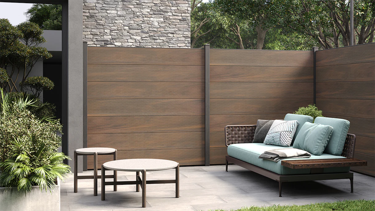 recinzione planeo Gardence WPC XL - Walnut co-ex incl. inserto design a scelta 180 x 180 cm