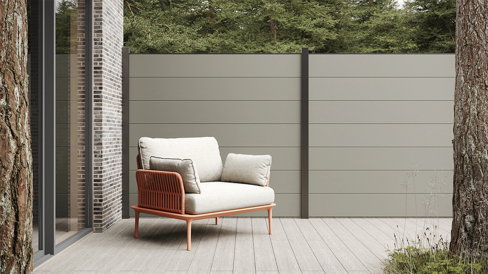 planeo Clôture WPC Gardence XL - Grey insert design au choix 180 x 180 cm