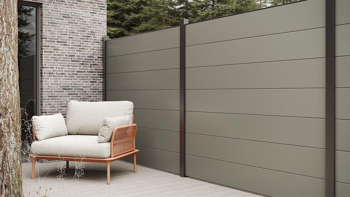 recinzione planeo Gardence WPC XL - Grey incl. inserto design a scelta 180 x 180 cm