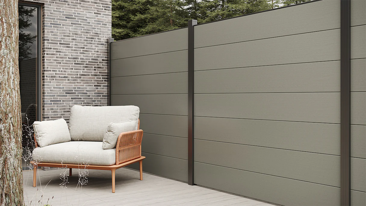 planeo Clôture WPC Gardence XL - Grey insert design au choix 180 x 180 cm