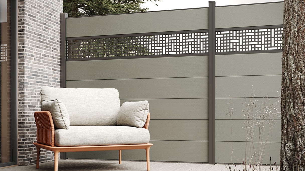 recinzione planeo Gardence WPC XL - Grey incl. inserto design a scelta 180 x 180 cm