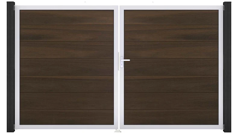 planeo Gardence Strong XL - Porte composite DIN droite 2 vantaux noyer co-ex avec cadre aluminium argenté