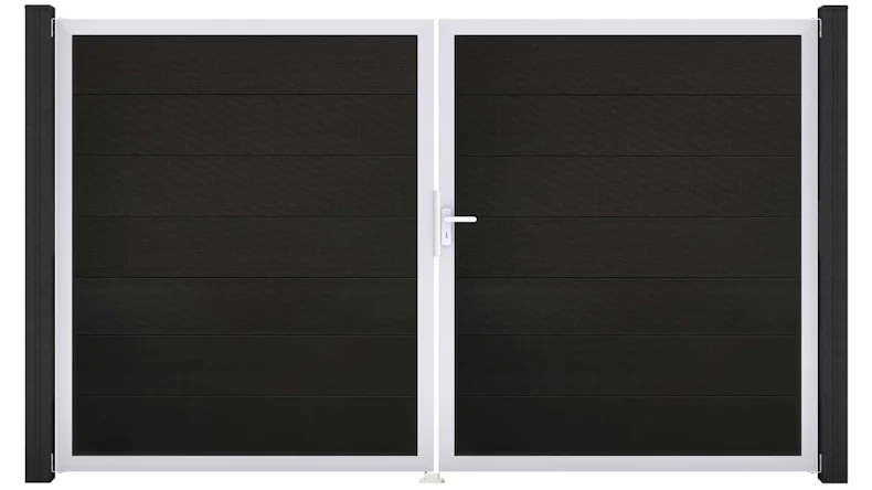 planeo Gardence Strong XL - BPC-Tor - DIN Rechts 2-flügelig Schwarz co-ex mit Silber-Alurahmen