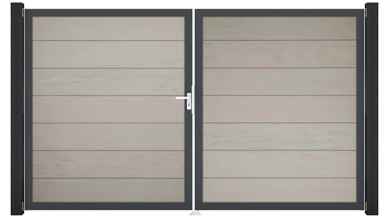 planeo Gardence Strong XL - Porte composite DIN gauche 2 vantaux bicolore sable avec cadre aluminium Anthracite