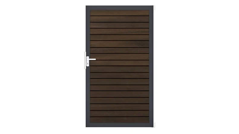 planeo Gardence Trendy - Porte composite universelle en rhombe - Noyer co-extrudé avec cadre en aluminium Anthracite
