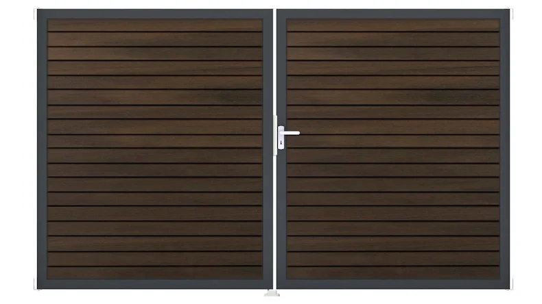 planeo Gardence Trendy - Porte composite en rhombe - DIN droite 2 vantaux noyer co-ex avec cadre alu Anthracite