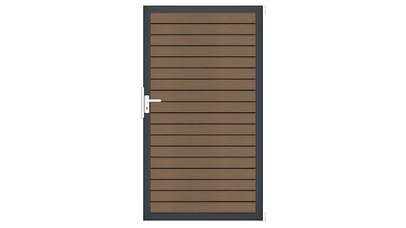 planeo Gardence Trendy - Porte universelle en BPC rhombique - teck co-extrudé avec cadre en aluminium anthracite | DB703