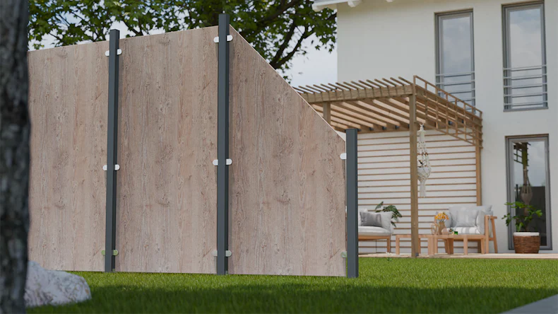 planeo Gardence Resistant - Recinzione privacy in HPL con bordo - aspetto legno 90 x 180cm