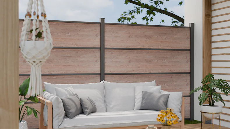 planeo Gardence Resistant - recinzione a innesto HPL effetto legno 180 x 183 cm