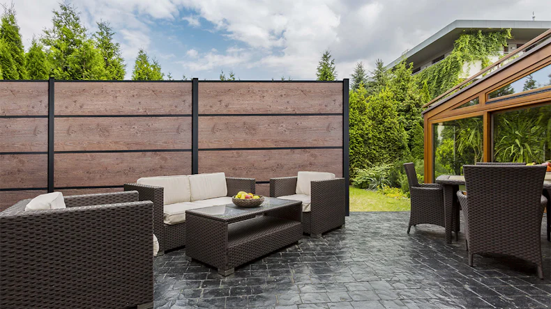 planeo Gardence Resistant - recinzione a innesto HPL effetto legno 180 x 183 cm