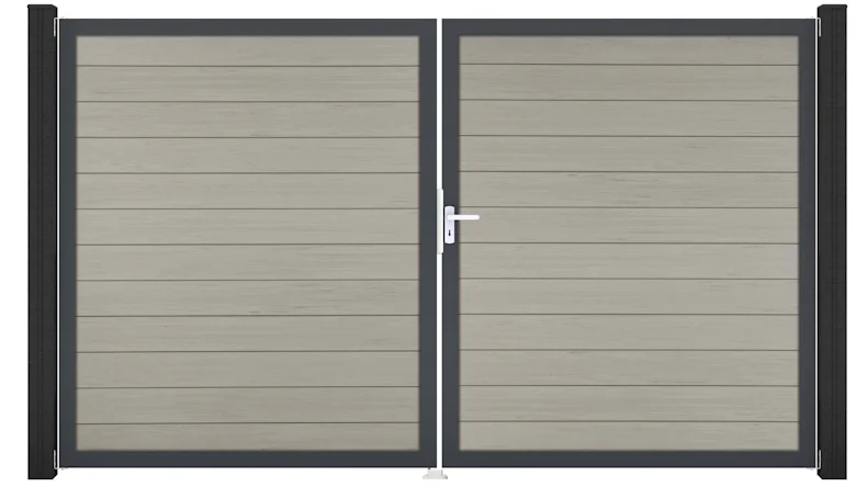 planeo Gardence Strong - BPC-Tor - DIN Links 2-flügelig Bi-Color Sand mit Anthrazit-Alurahmen