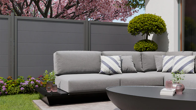 planeo Gardence Simply Guard - recinzione da giardino in PVC grigio antracite con telaio in alluminio antracite 180 x 180 cm