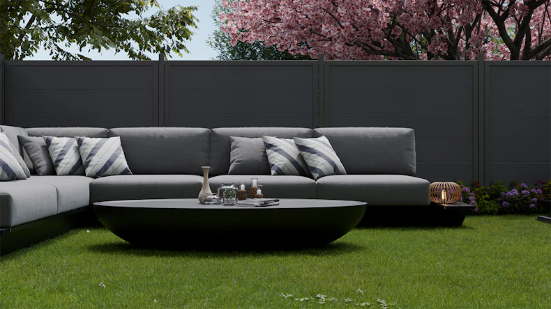 planeo Gardence Simply Guard - recinzione da giardino in PVC grigio antracite con telaio in alluminio antracite 180 x 180 cm