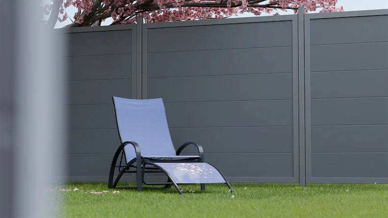 planeo Gardence Simply Guard - recinzione da giardino in PVC grigio antracite con telaio in alluminio antracite 180 x 180 cm