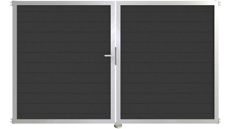 planeo Gardence Metallic - Alu-Tor DIN Links 2-flügelig Anthrazit mit Silber-Alurahmen