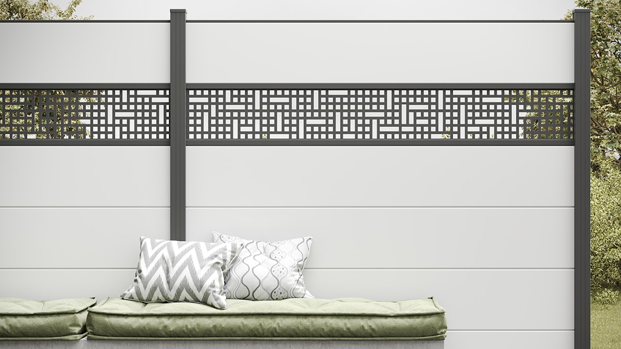 Clôture à emboîter planeo Gardence en PVC - White insert design au choix 180 x 180 cm