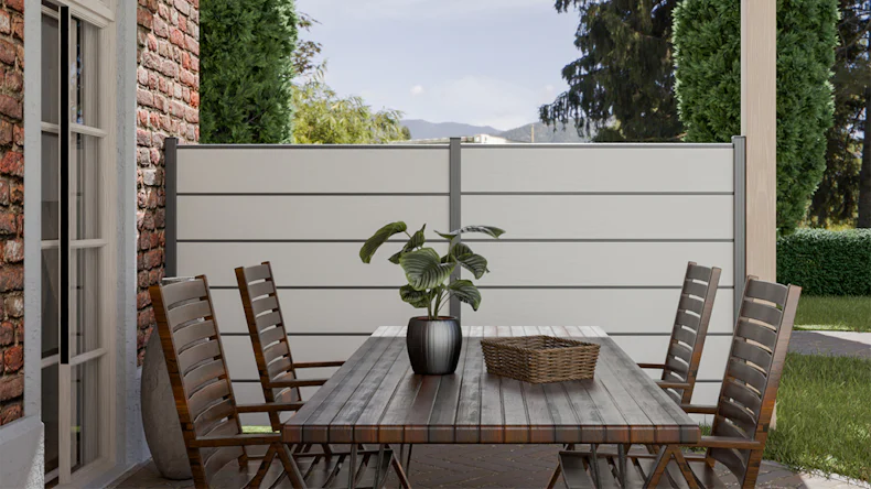 planeo Gardence Simply Premium - recinzione a innesto in PVC bianco con listelli in antracite 180 x 180 cm