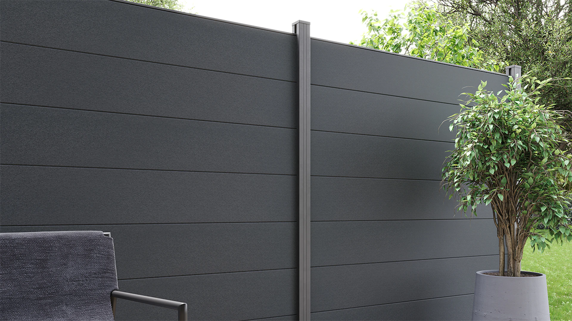 recinzione a innesto planeo Gardence in PVC - Anthracite incl. inserto design a scelta 180 x 180 cm