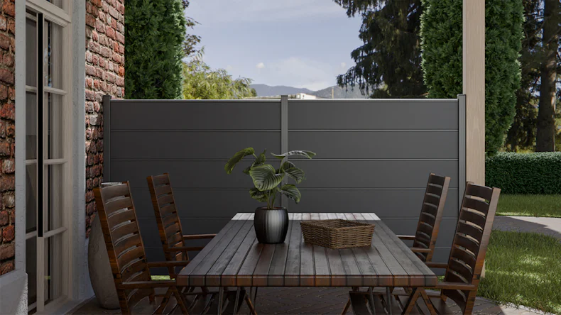 planeo Gardence Simply Premium - Clôture à emboîter en PVC gris anthracite avec pilastres en anthracite 180 x 180 cm
