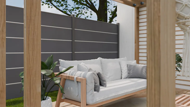 planeo Gardence Simply Premium - Clôture à emboîter en PVC gris anthracite avec pilastres en anthracite 180 x 180 cm