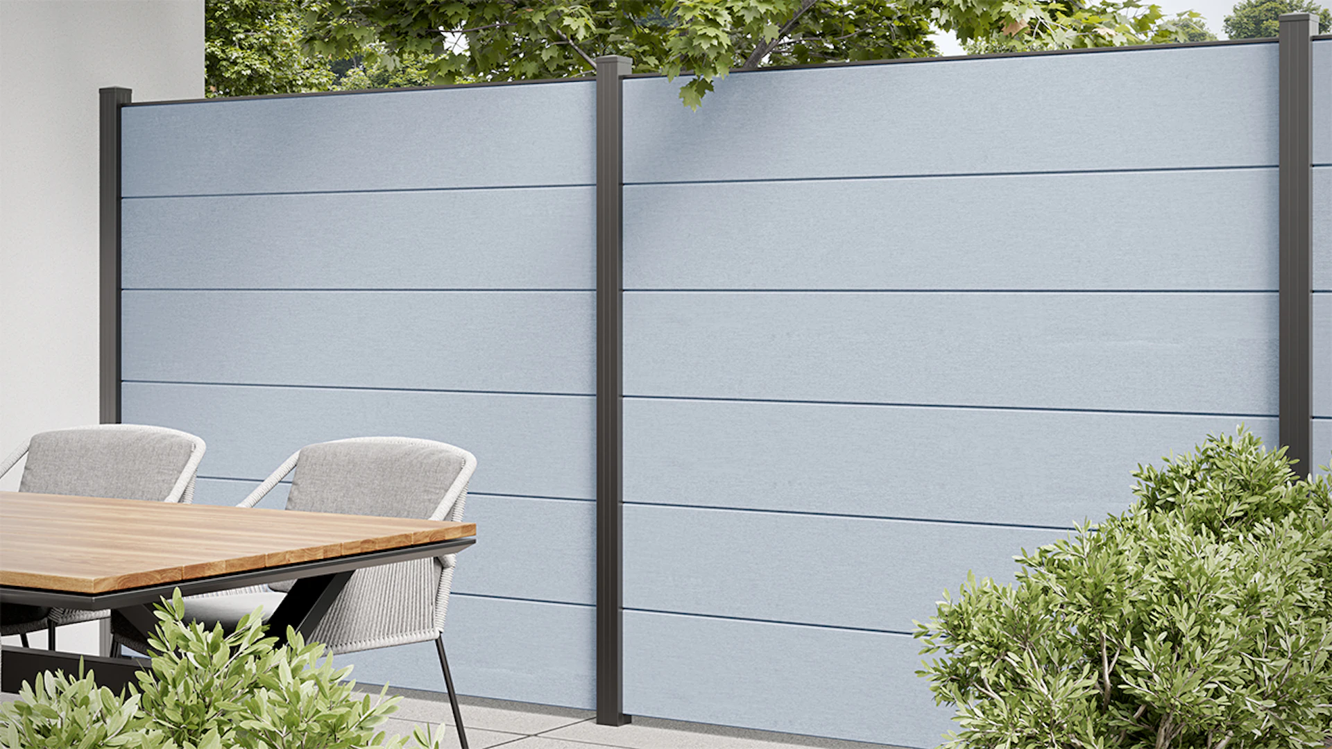 planeo Gardence Clôture PVC à emboîter - Silver Grey avec insert design au choix 180 x 180 cm
