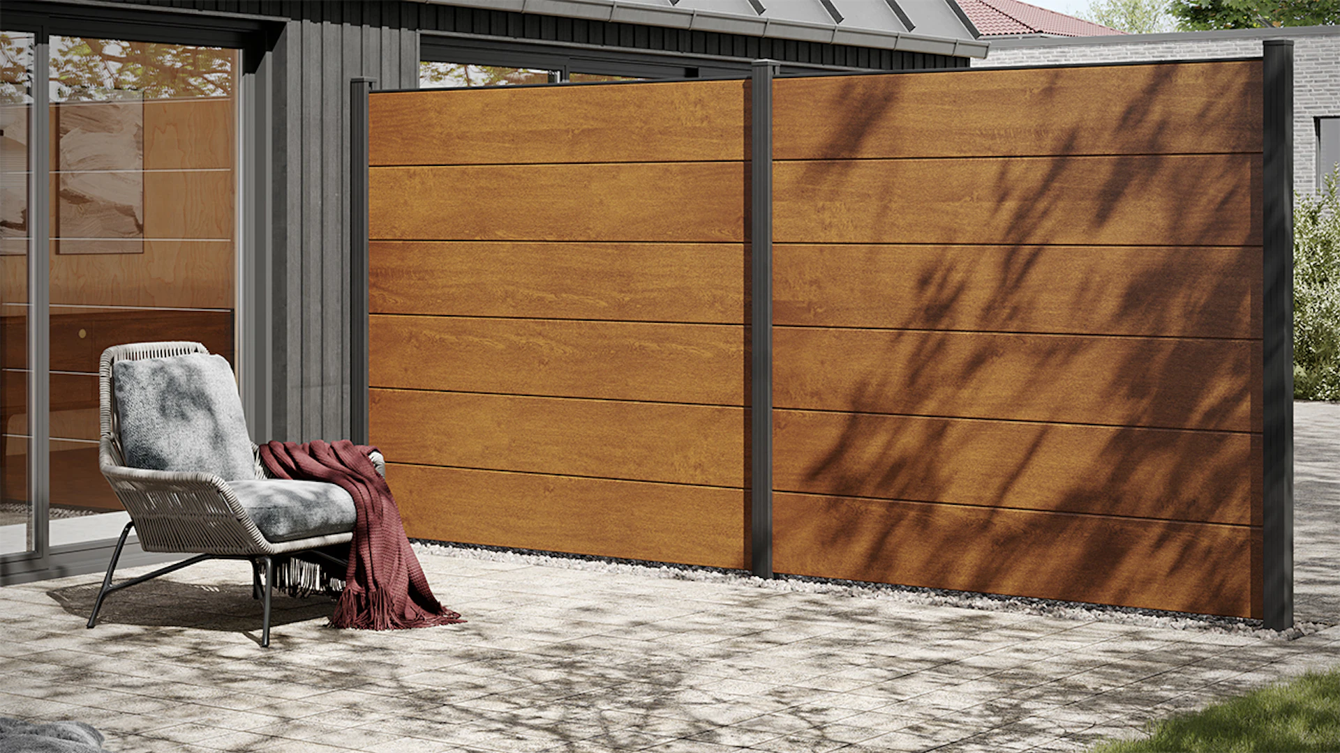 planeo Gardence Simply - Clôture PVC à emboîter Carré chêne doré 180 x 180 cm