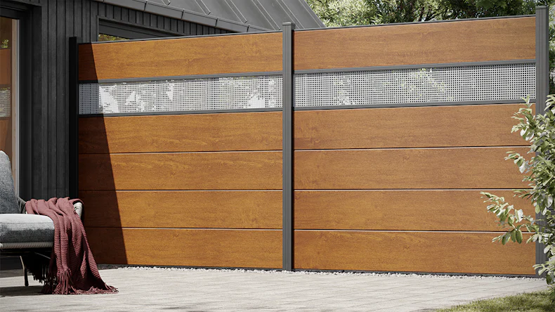 planeo Gardence PVC-Steckzaun - Toffee Oak Designeinsatz optional 180 x 180 cm