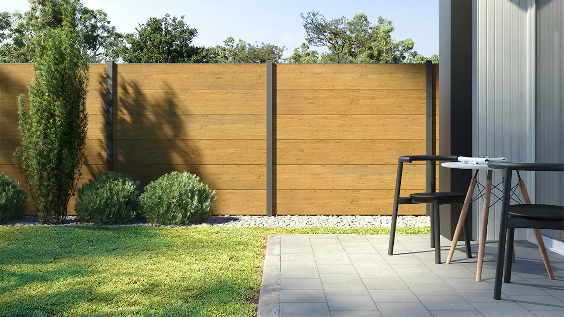 recinzione a innesto in PVC planeo Gardence - Natural Oak incl. inserto design a scelta 180 x 180 cm