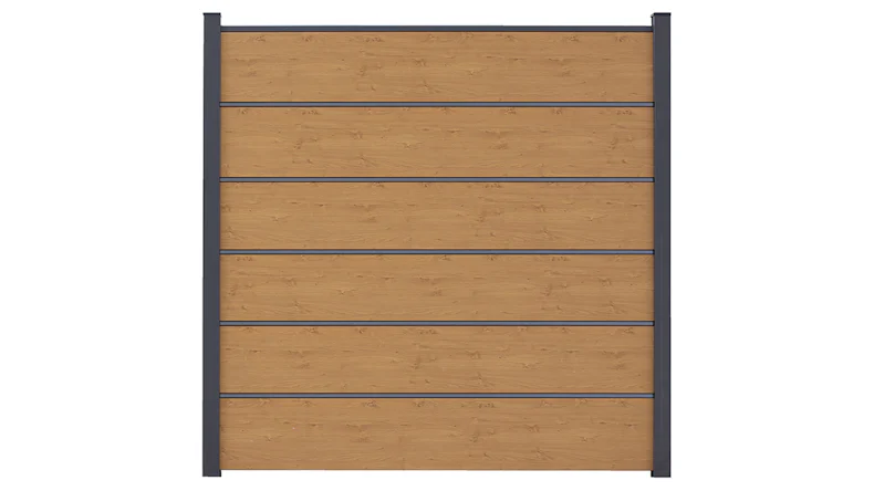 planeo Gardence Simply Premium - recinzione a innesto in PVC rovere nodoso naturale con lesene in antracite 180 x 180 cm