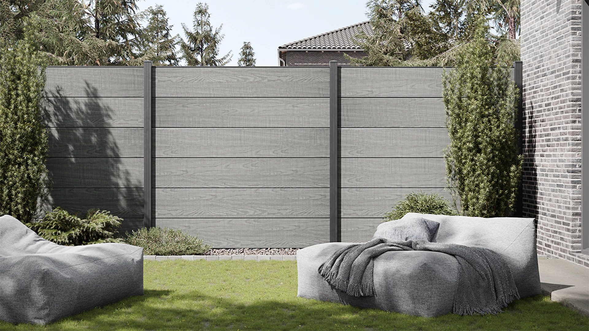 planeo Gardence PVC-Steckzaun - Ash Grey Designeinsatz optional 180 x 180 cm
