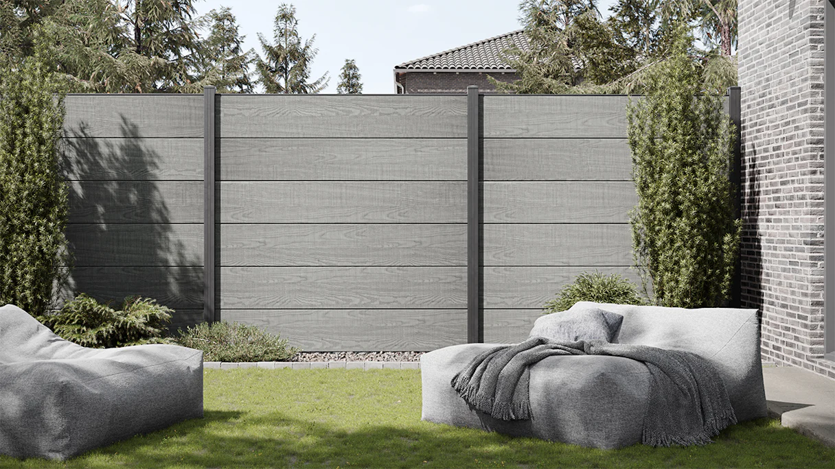 planeo Gardence Simply - PVC-Steckzaun Quadratisch Grey Ash Cut Oak 180 x 180 cm