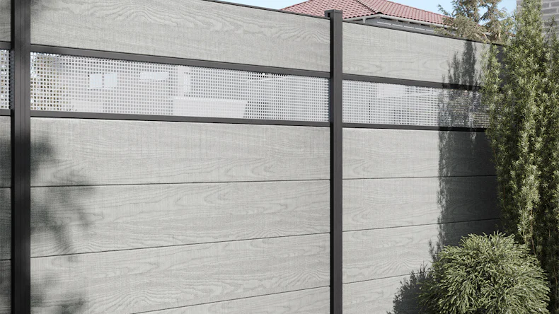 planeo Gardence PVC-Steckzaun - Ash Grey Designeinsatz optional 180 x 180 cm