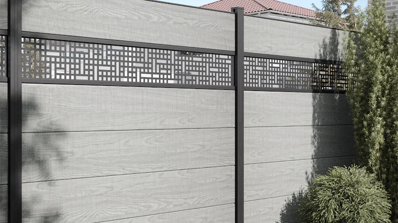 planeo Gardence PVC-Steckzaun - Ash Grey Designeinsatz optional 180 x 180 cm