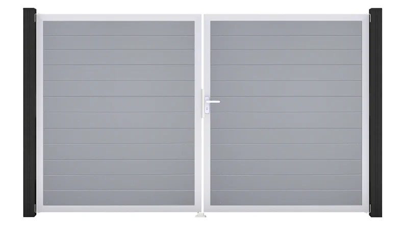 planeo Gardence Simply Small - Porte en PVC - DIN droite 2 vantaux gris argenté avec cadre aluminium argenté | EV1 300 x 180 cm