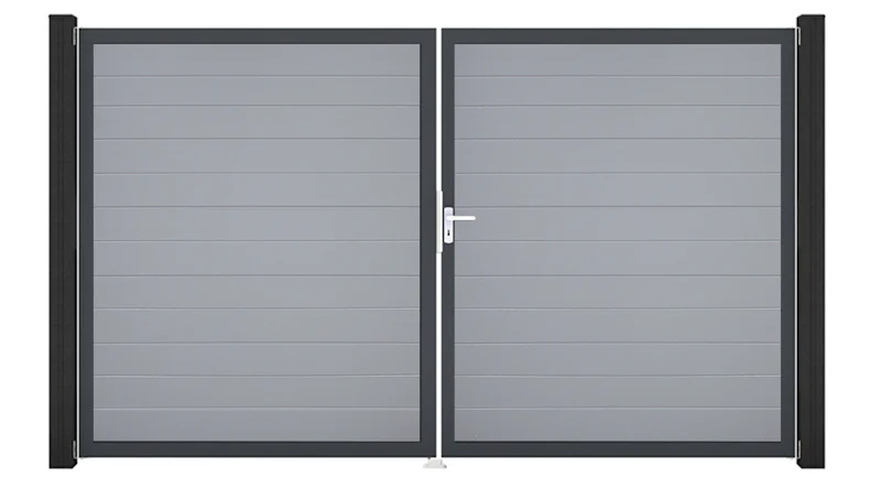planeo Gardence Simply Small - Porte en PVC - DIN droite 2 vantaux gris argenté avec cadre alu anthracite | DB703 300 x 180 cm