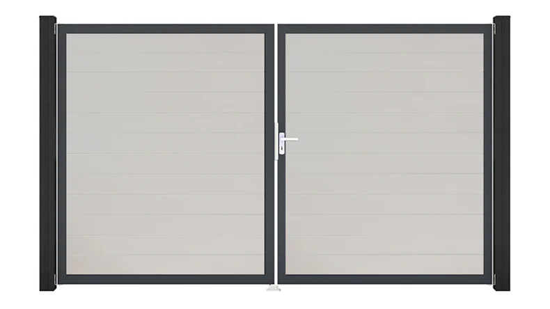 planeo Gardence Simply Small - Porte en PVC - DIN droite 2 vantaux blanc avec cadre alu anthracite | DB703 300 x 180 cm