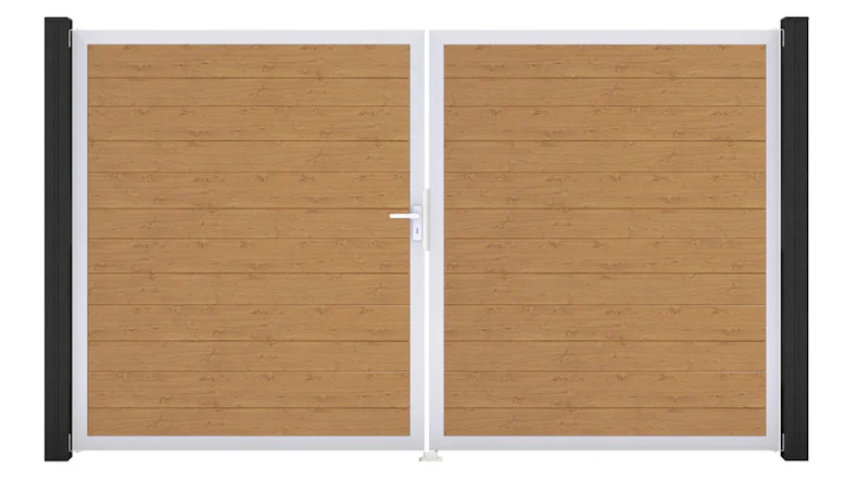 planeo Gardence Simply Small - Porte PVC - DIN gauche 2 vantaux chêne cendré naturel avec cadre aluminium argenté | EV1 300 x 180 cm