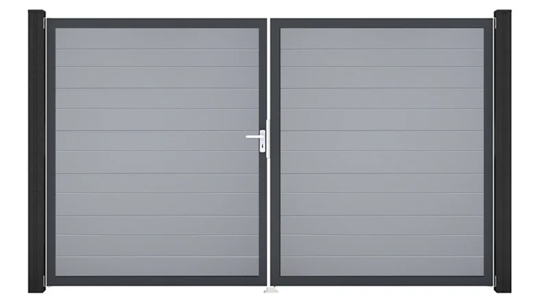 planeo Gardence Simply Small - Porte PVC - DIN gauche 2 vantaux gris argenté avec cadre alu anthracite | DB703 300 x 180 cm