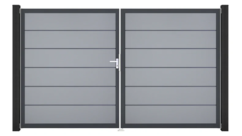 planeo Gardence Simply Premium - PVC door - DIN left 2-leaf silver grey with anthracite aluminium frame | DB703 300 x 180 cm