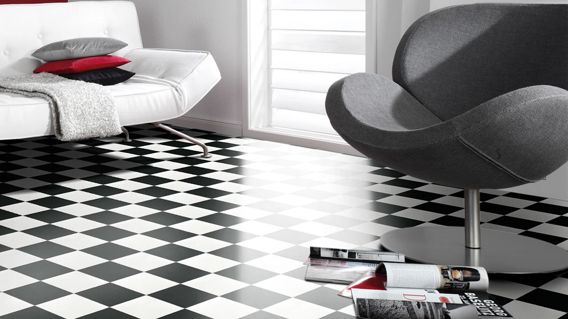 Gerflor PVC Floor - CLEVER/FOCUS DAMIER BLACK & WHITE 4m x 35m - 0115
