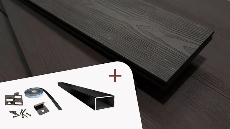 Komplett-Set planeo Elegant - Pro 3D 5m Massivdiele Holzstruktur Carboneiche 14.4m² inkl. Alu-UK