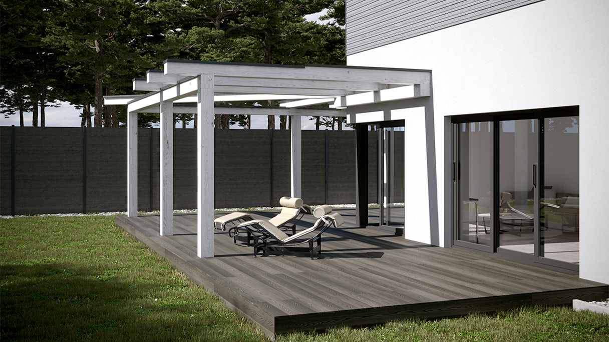 Complete set planeo oak grove 4m solid plank wood structure grey oak 60m² incl. aluminium-UK