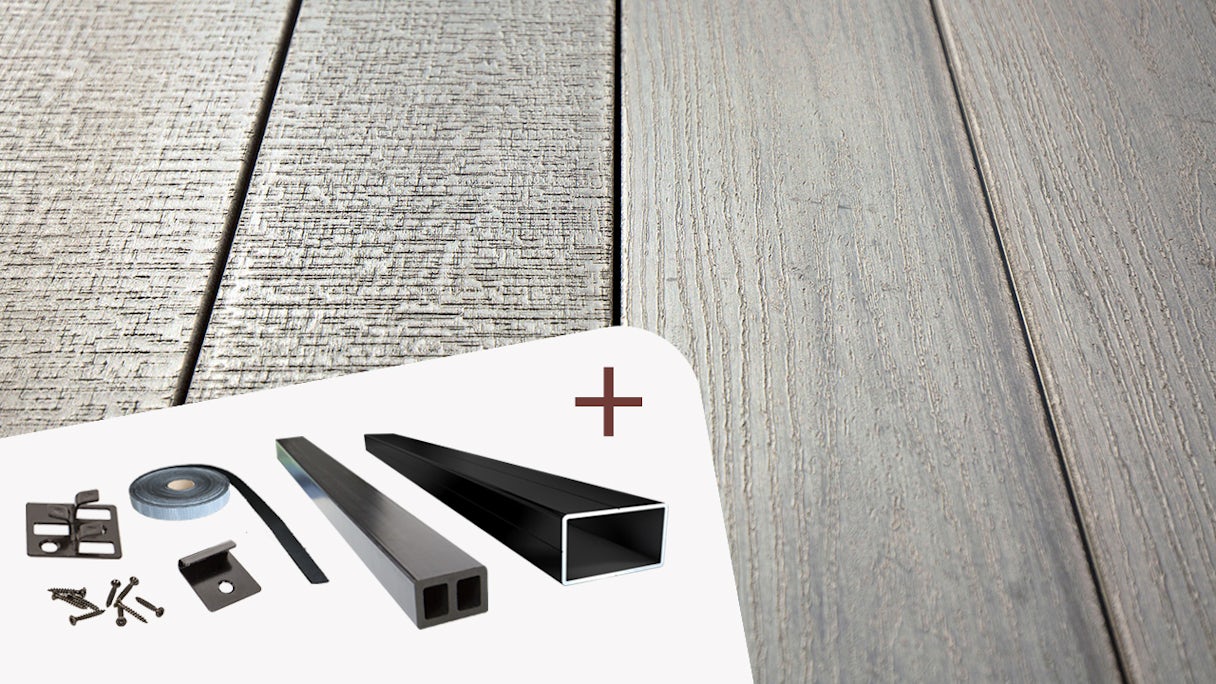 Complete set TitanWood 5m solid plank wood structure light grey 10.2m² incl. aluminium-UK