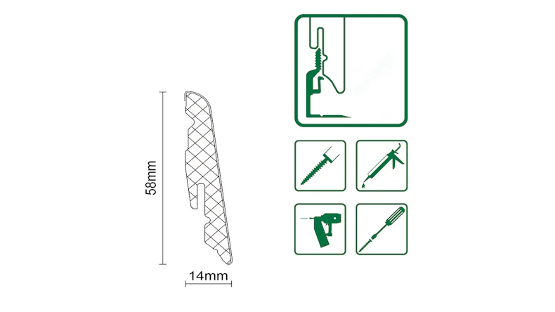 planeo Sockelleiste SolutionX 2in1 - 2400 x 14 x 58 mm Eiche Hell (SL0057)