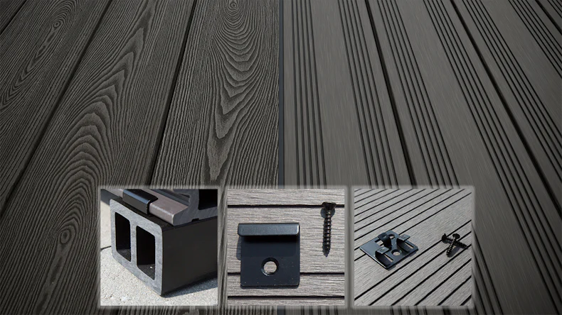 planeo SolidWood WPC decking complete set solid planks 4.8m (45.16m²) - Dark grey French/textured
