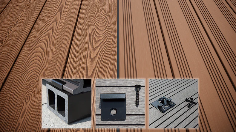 planeo SolidWood WPC decking complete set solid plank 3m (41.01m²) - light brown french/textured