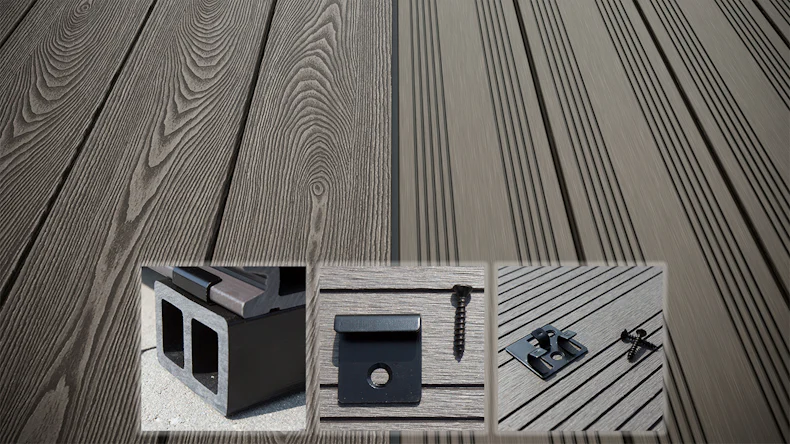 planeo SolidWood WPC-Terrasse Komplett-Set Massivdiele 3.6m (7.94m²) - Hellgrau französisch/strukturiert